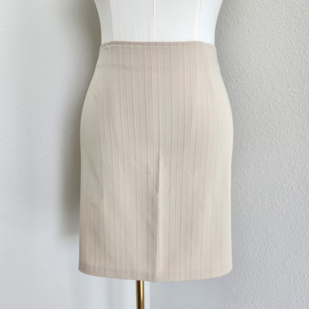 Vintage Y2K Cream Tan Pinstripe High Waisted Mini Pencil Skirt Back Zip 10 - Picture 8 of 8
